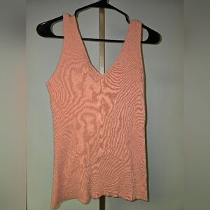 Womens Peach Sleeveless Ribbed Knit Top